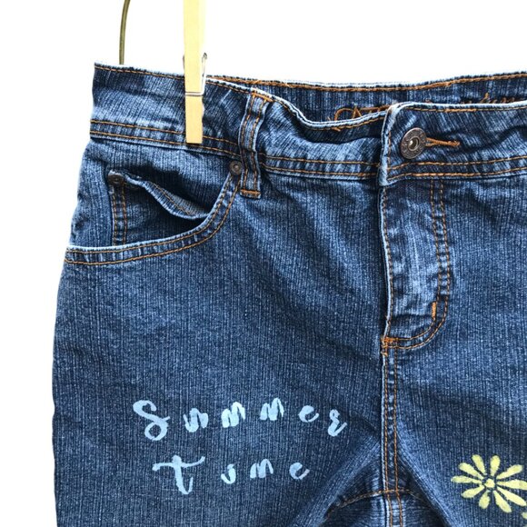 Upcycled Cato Denim Cutoff Jean Shorts, Painted Summertime Fringy, 8 Petite - Picture 4 of 8